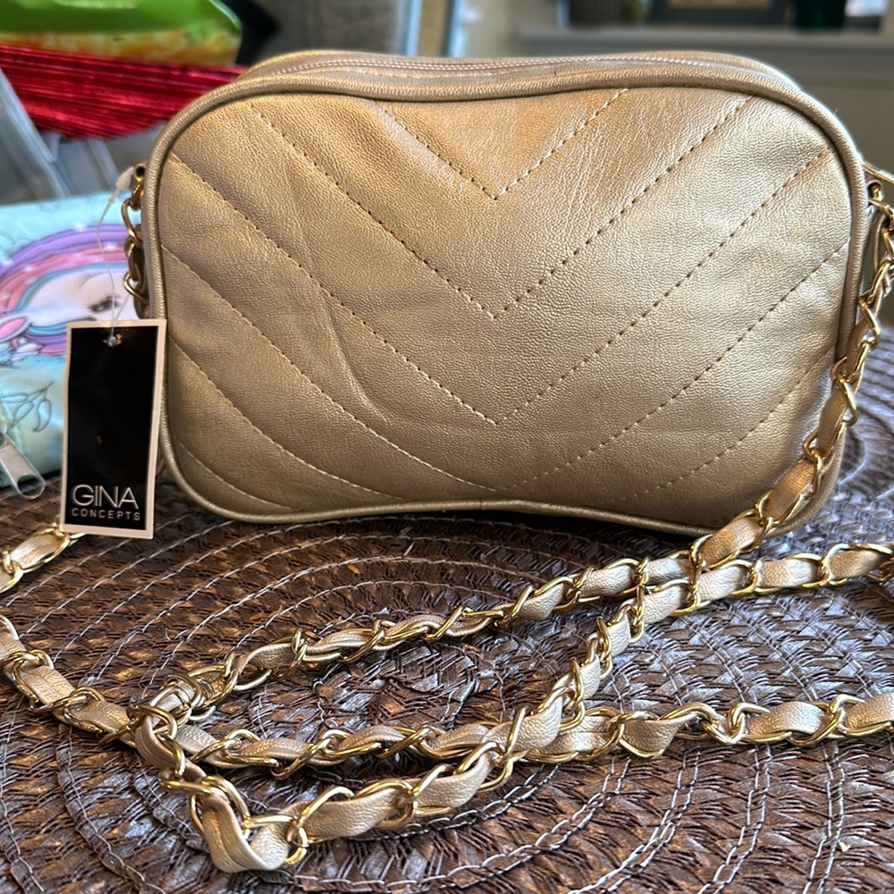 GINA Concepts gold quilted crossbody NWT